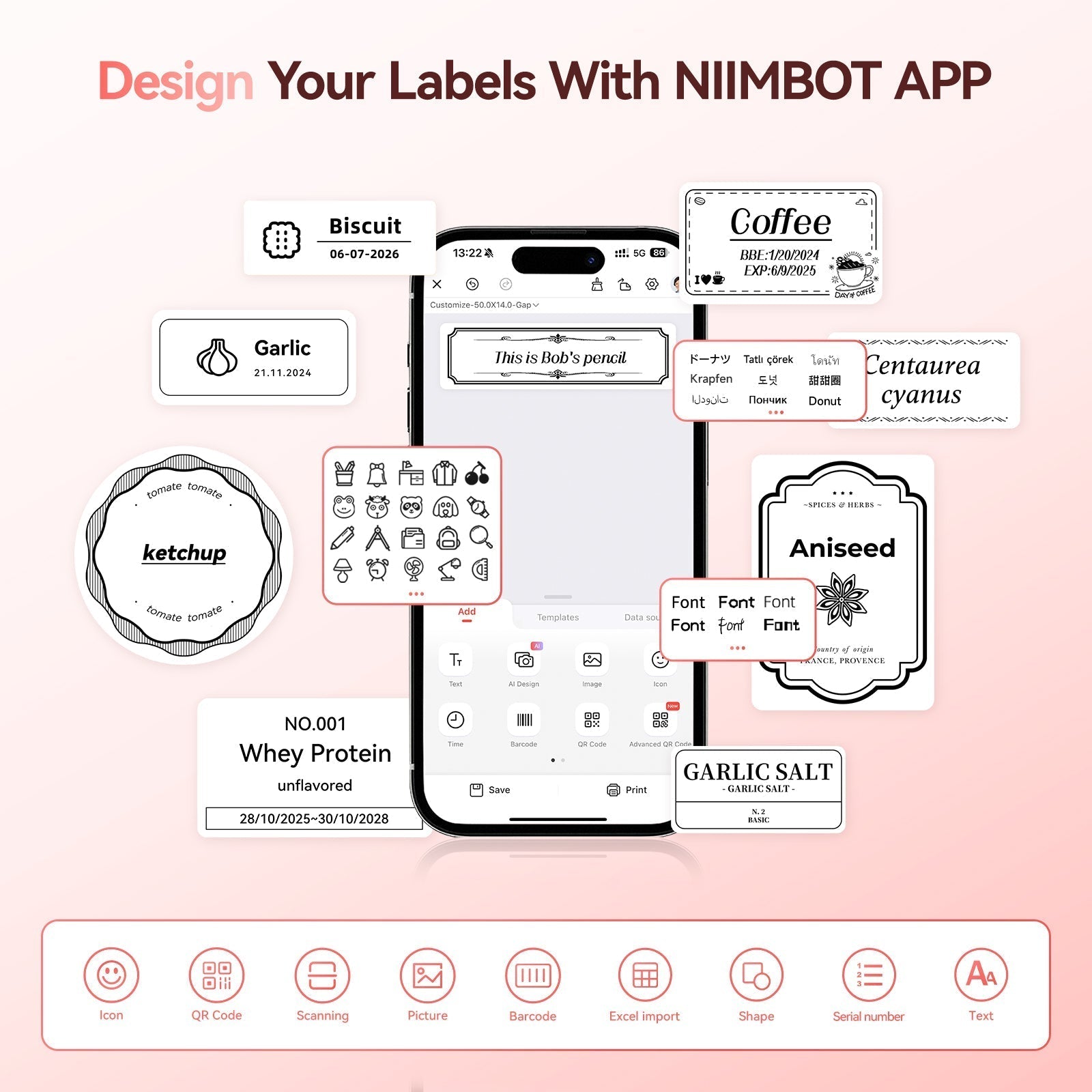 NB109 - Niimbot - B21S - Portable Thermal Label Bluetooth Printer Incl Free Label (50x30mm) - Black