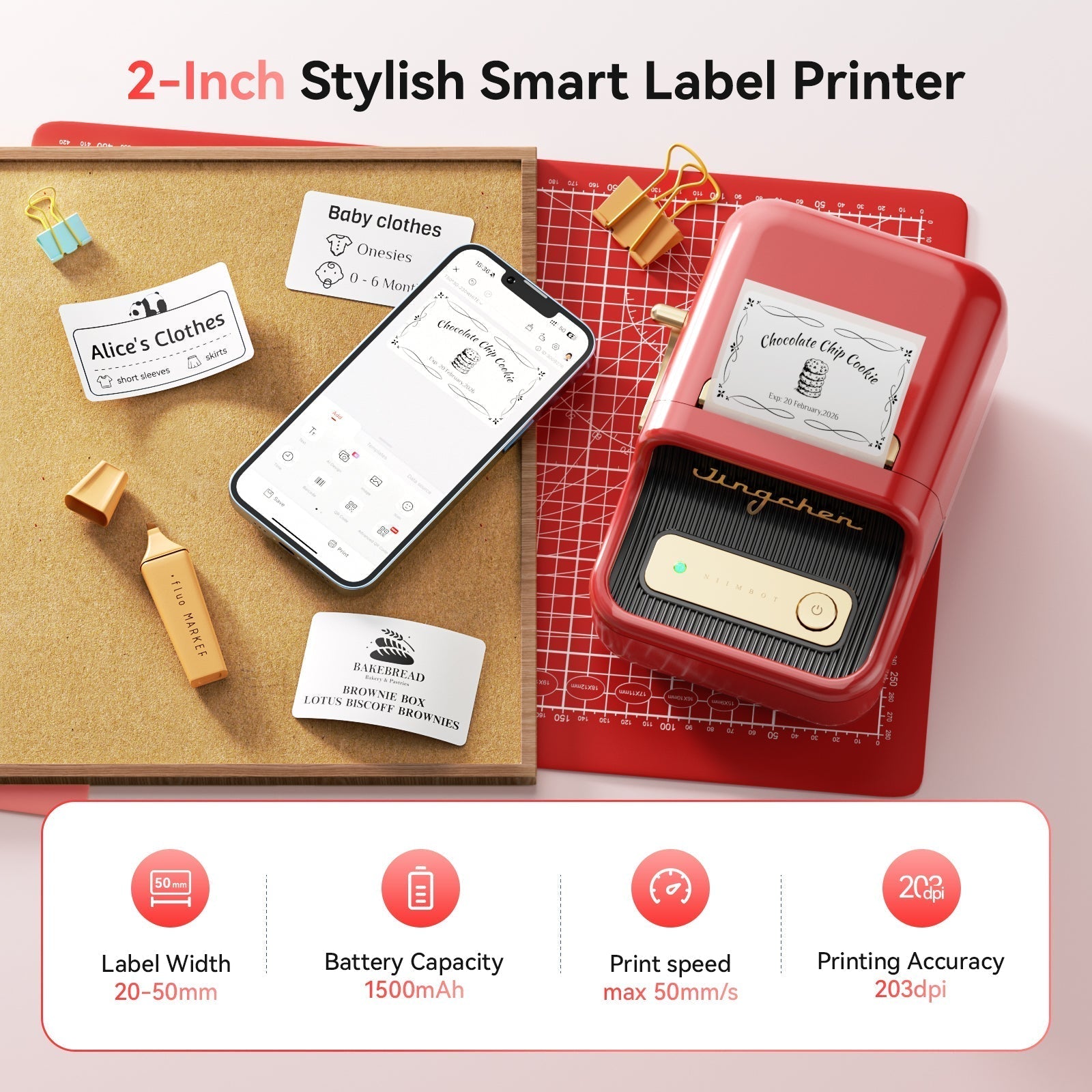 NB109 - Niimbot - B21S - Portable Thermal Label Bluetooth Printer Incl Free Label (50x30mm) - Black