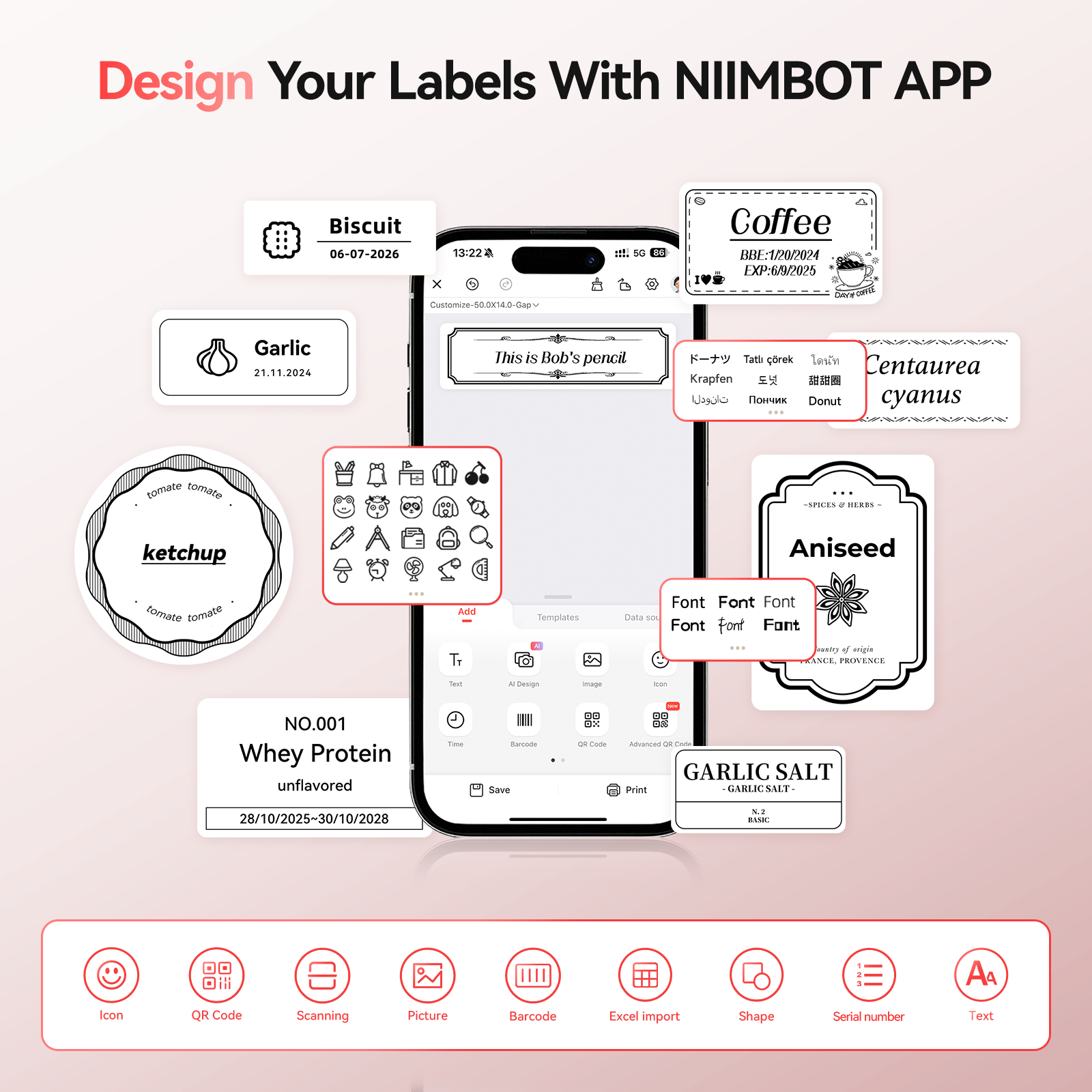 NB109 - Niimbot - B21S - Portable Thermal Label Bluetooth Printer Incl Free Label (50x30mm) - Black
