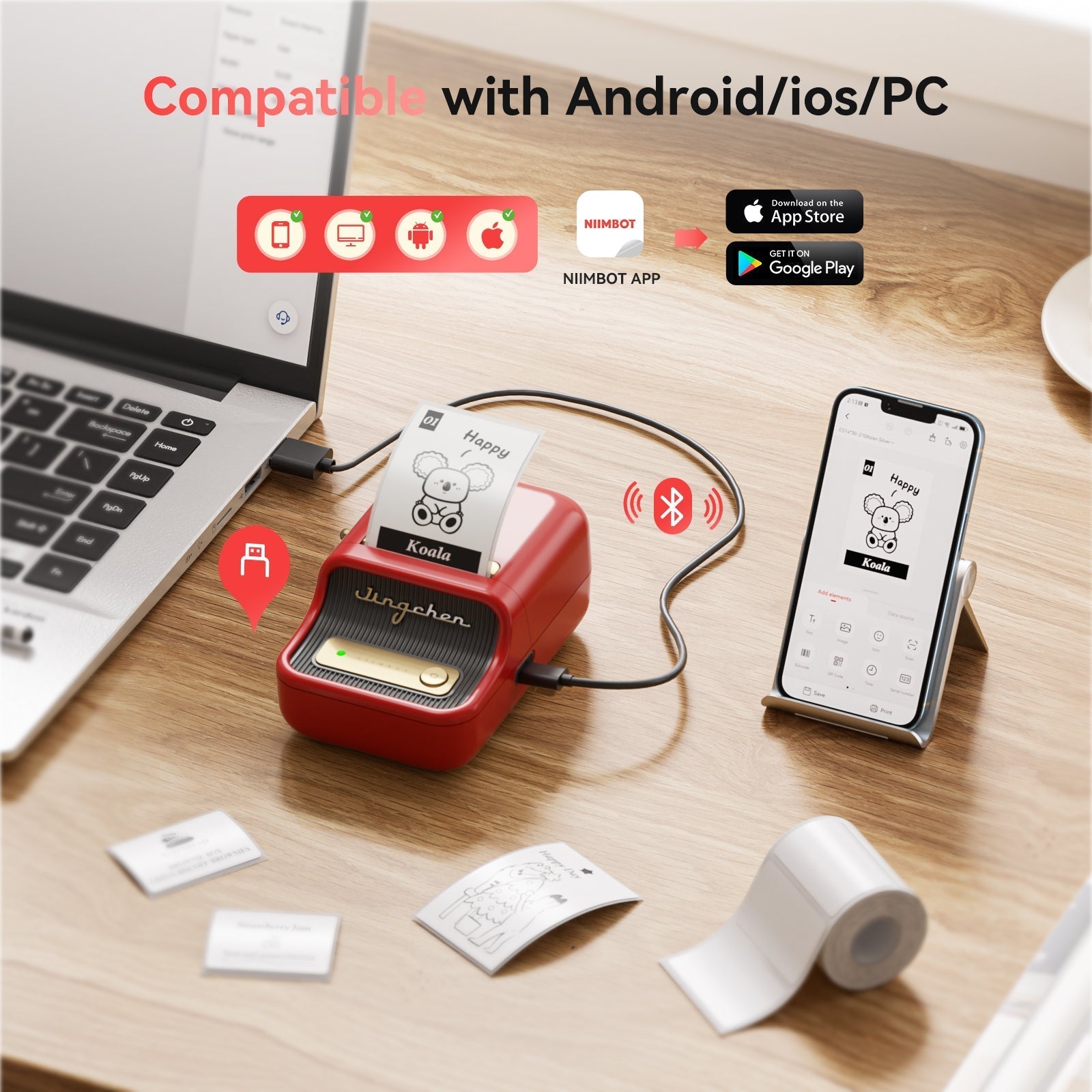 NB109 - Niimbot - B21S - Portable Thermal Label Bluetooth Printer Incl Free Label (50x30mm) - Black