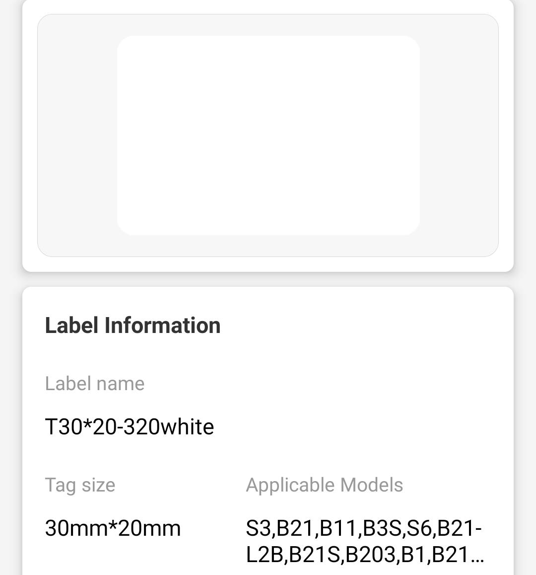 NB110 - NIIMBOT - B1 / B21 / B3S - T30*20MM - 320 LABELS PER ROLL - WHITE
