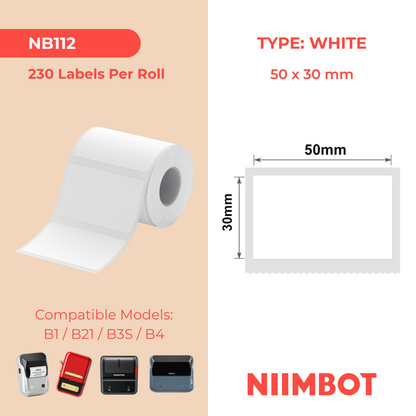 NIIMBOT - B Range - 50x30mm - White - 230 Labels