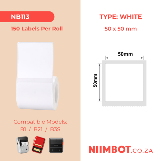 NB113 - NIIMBOT - B1 / B21 / B3S - 50X50MM - 150 LABELS PER ROLL - WHITE