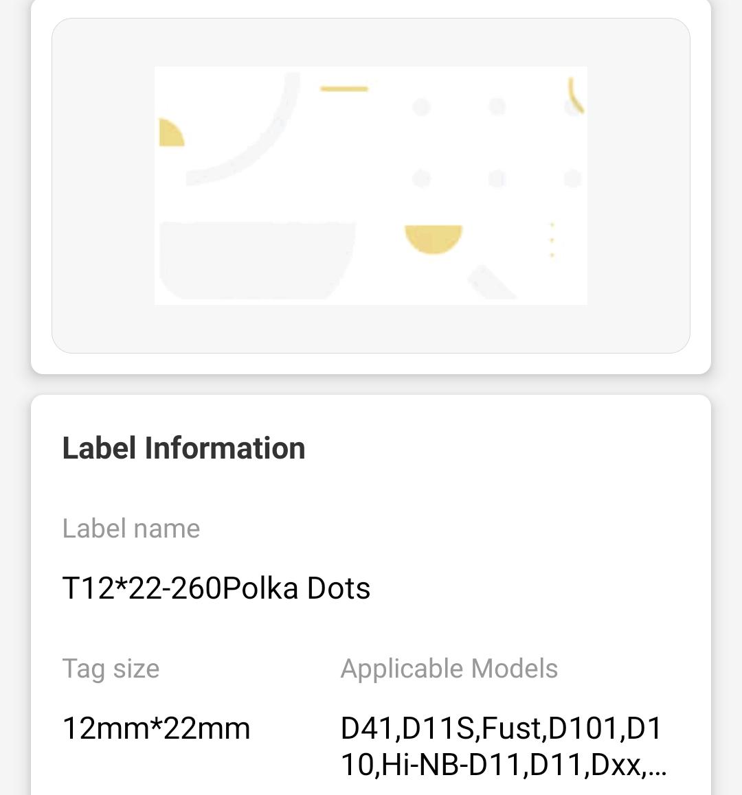 NB122 - NIIMBOT - D11 / D101 / D110 / H1S - 12X22MM - 260 THERMAL LABELS - POLKA DOTS DESIGN