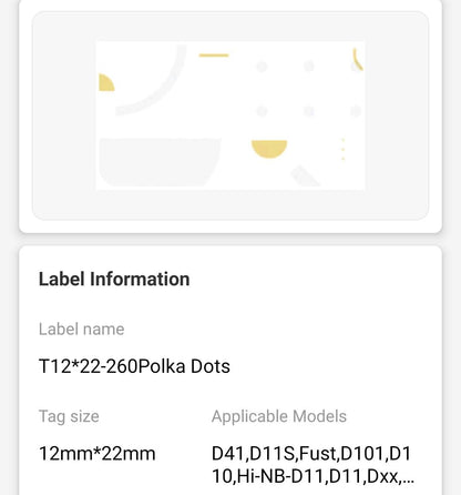 NB122 - NIIMBOT - D11 / D101 / D110 / H1S - 12X22MM - 260 THERMAL LABELS - POLKA DOTS DESIGN