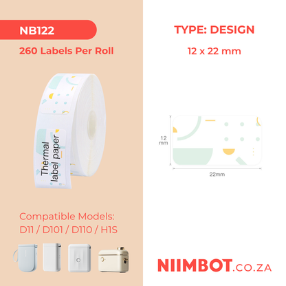 NB122 - NIIMBOT - D11 / D101 / D110 / H1S - 12X22MM - 260 THERMAL LABELS - POLKA DOTS DESIGN