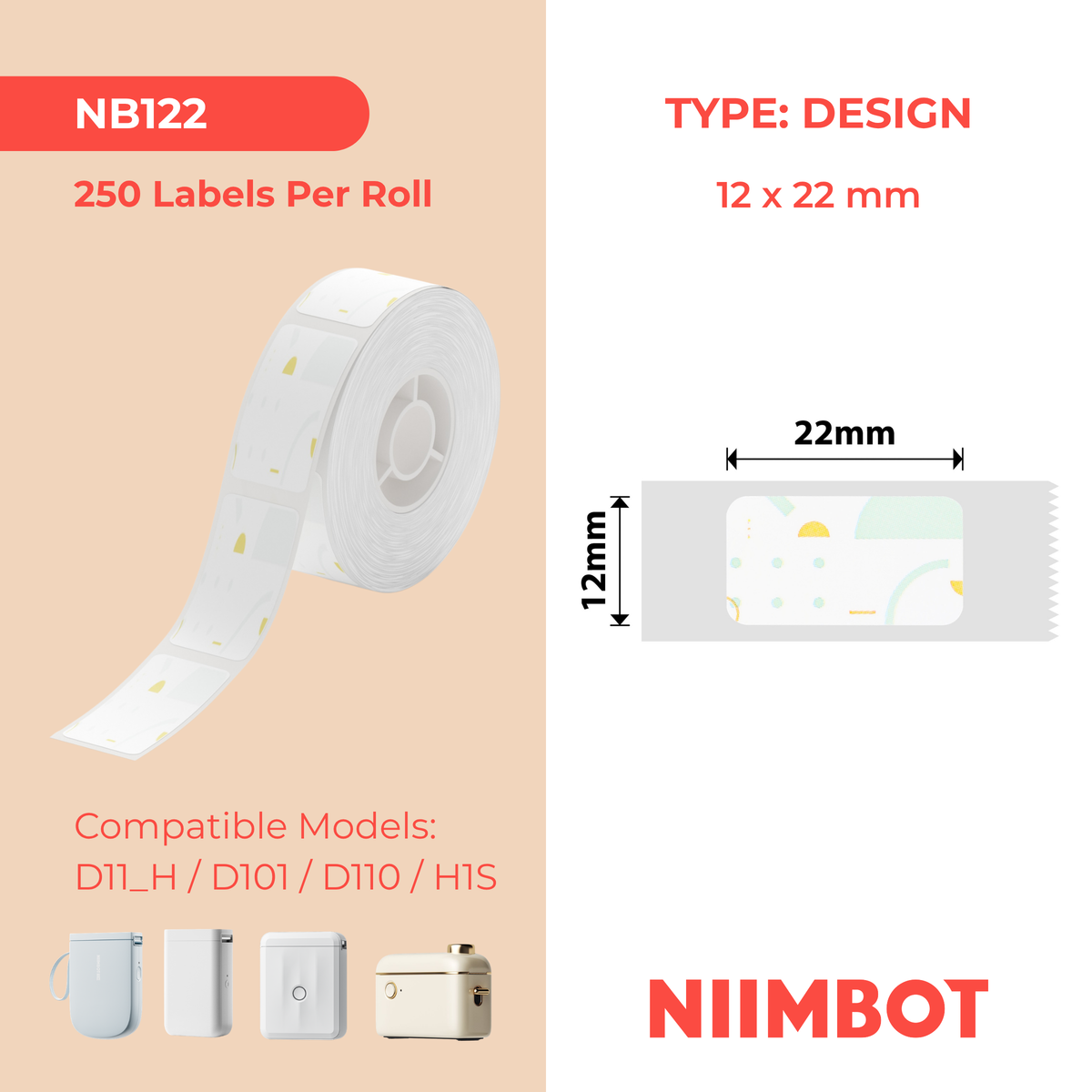 NIIMBOT - D Range - 12x22mm - Polka Dots - 250 Labels