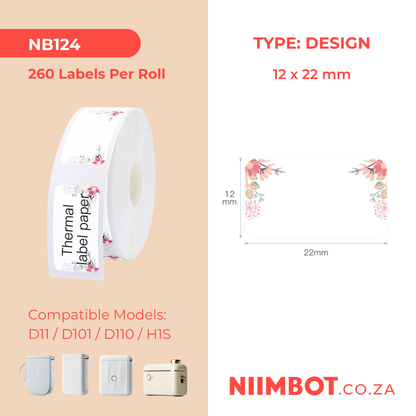 NB124 - NIIMBOT - D11 / D101 / D110 / H1S - 12X22MM - 260 THERMAL LABELS - SPRING RED DESIGN