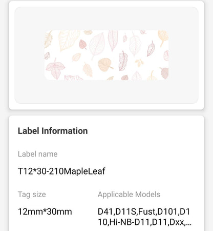 NB126 - NIIMBOT - D11 / D101 / D110 / H1S - 12X30MM - 210 THERMAL LABELS - MAPLE LEAF DESIGN