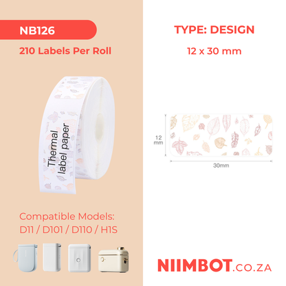 NB126 - NIIMBOT - D11 / D101 / D110 / H1S - 12X30MM - 210 THERMAL LABELS - MAPLE LEAF DESIGN