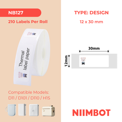 NB127 - Niimbot - D11 / D101 / D110 / H1S - 12x30mm - 210 Baby Bear Labels
