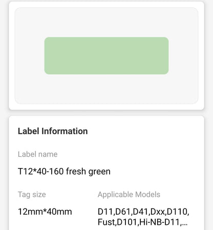 NB129 - NIIMBOT - D11 / D101 / D110 / H1S - 12X40MM - 160 THERMAL LABELS - SOLID GREEN