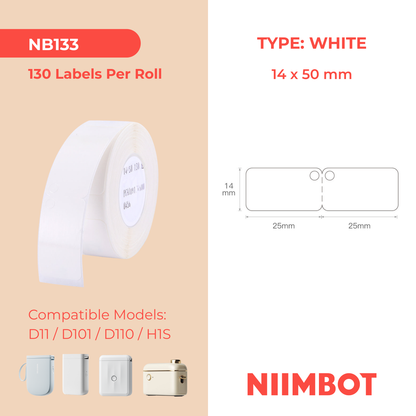 NB133 - NIIMBOT - D11 / D101 / D110 / H1S - 14X50MM FOLD - 130 LABELS PER ROLL - WHITE JEWELLERY TAG