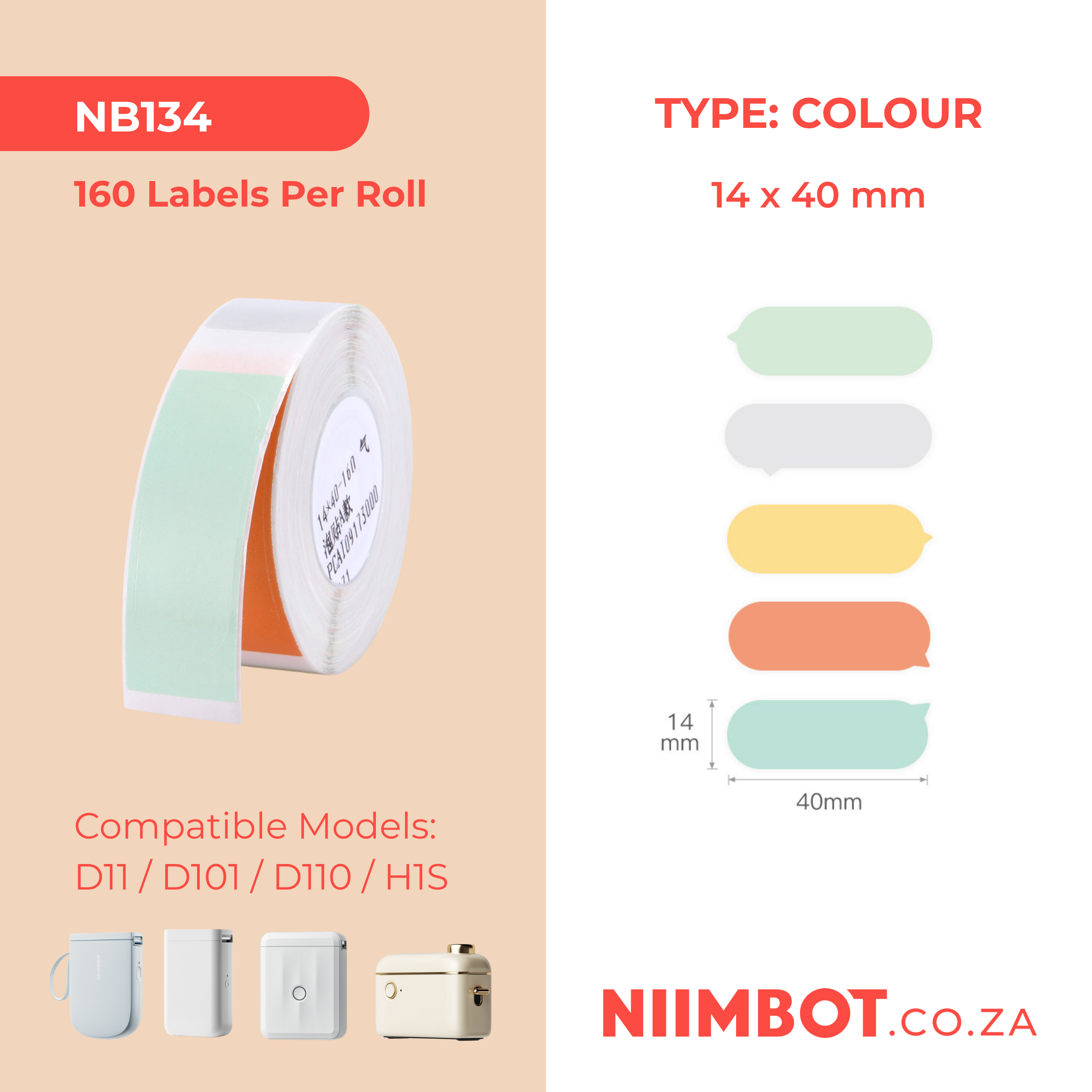 NB134 - NIIMBOT - D11 / D101 / D110 / H1S - 14X40MM - 160 LABELS PER ROLL - BUBBLE A DESIGN