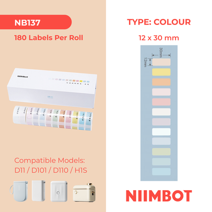 NB137 - NIIMBOT - D11 / D101 / D110 / H1S - 12X30MM - SPRING EDITION - 180 LABELS PER ROLL - 12 X ROLLS