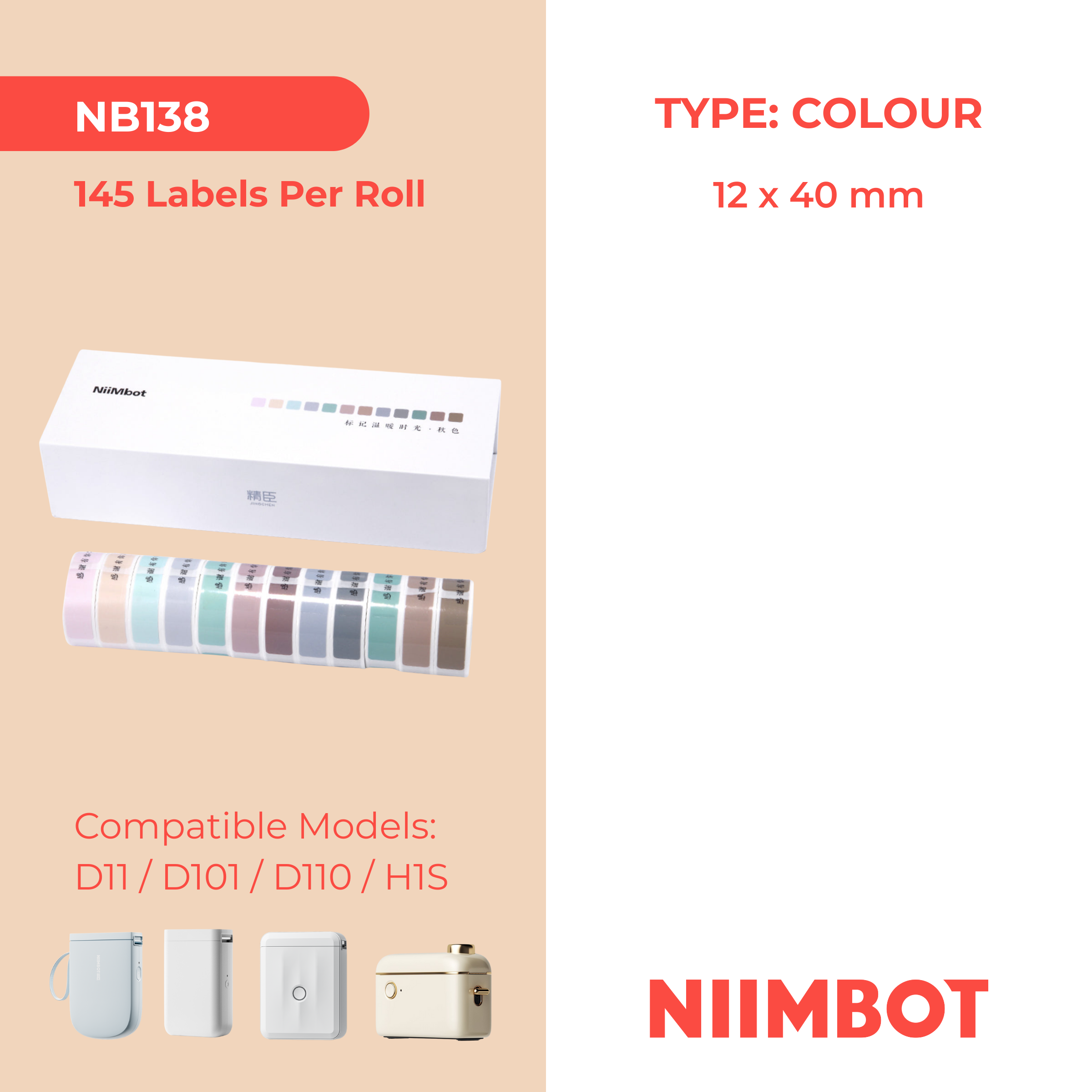 NB138 - Niimbot - D11 / D101 / D110 / H1S - 12x40mm - 145 Autumn Edition Labels - 12 Rolls