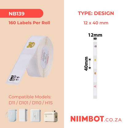 NB139 - NIIMBOT - D11 / D101 / D110 / H1S - RP12X40MM - 160 LABELS PER ROLL - ZOO DESIGN