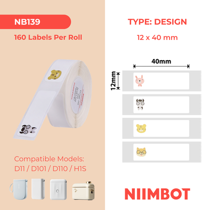 NB139 - Niimbot - D11 / D101 / D110 / H1S - 12x40mm - 155 Zoo Labels