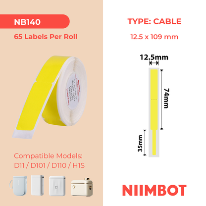 NB140 - Niimbot - D11 / D101 / D110 / H1S - 12.5x109mm - 60 Yellow Cable Labels