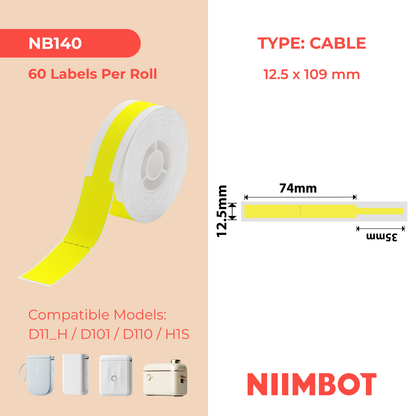 NIIMBOT - D Range - 12.5x109mm - Yellow Cable - 60 Labels