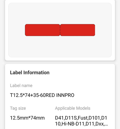NB141 - NIIMBOT - D11 / D101 / D110 / H1S - RXL 12.5X109MM - 65 LABELS PER ROLL - RED CABLE