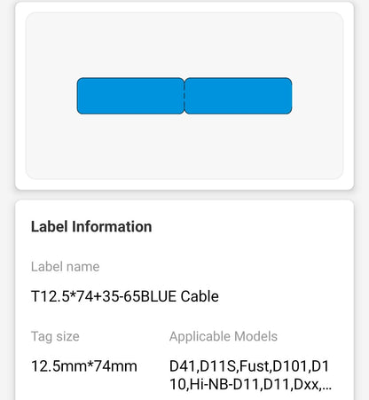 NB143 - NIIMBOT - D11 / D101 / D110 / H1S - RXL 12.5X109MM - 65 LABELS PER ROLL- BLUE CABLE