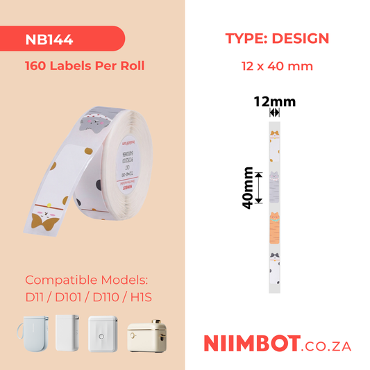 NB144 - NIIMBOT - D11 / D101 / D110 / H1S - RP12*40 - 160 LABELS PER ROLL - CAT DESIGN