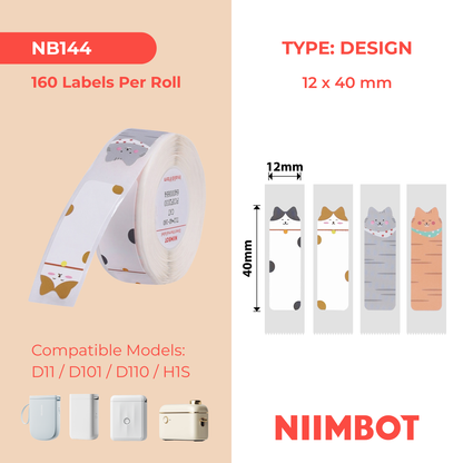 NB144 - Niimbot - D11 / D101 / D110 / H1S - 12x40mm - 155 Cat Labels