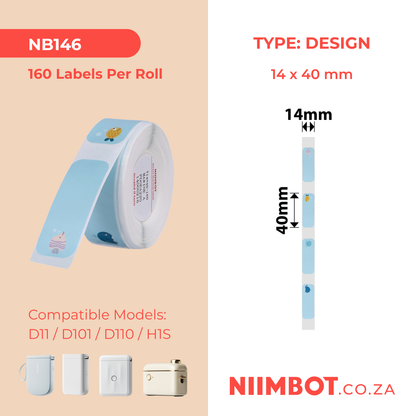 NB146 - NIIMBOT - D11 / D101 / D110 / H1S - RP14X40MM - 160 LABELS PER ROLL -  MIXED SEA ANIMALS DESIGN