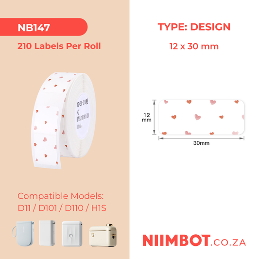 NB147 - NIIMBOT - D11 / D101 / D110 / H1S - 12*30MM - 210 THERMAL LABELS - LOVE DESIGN