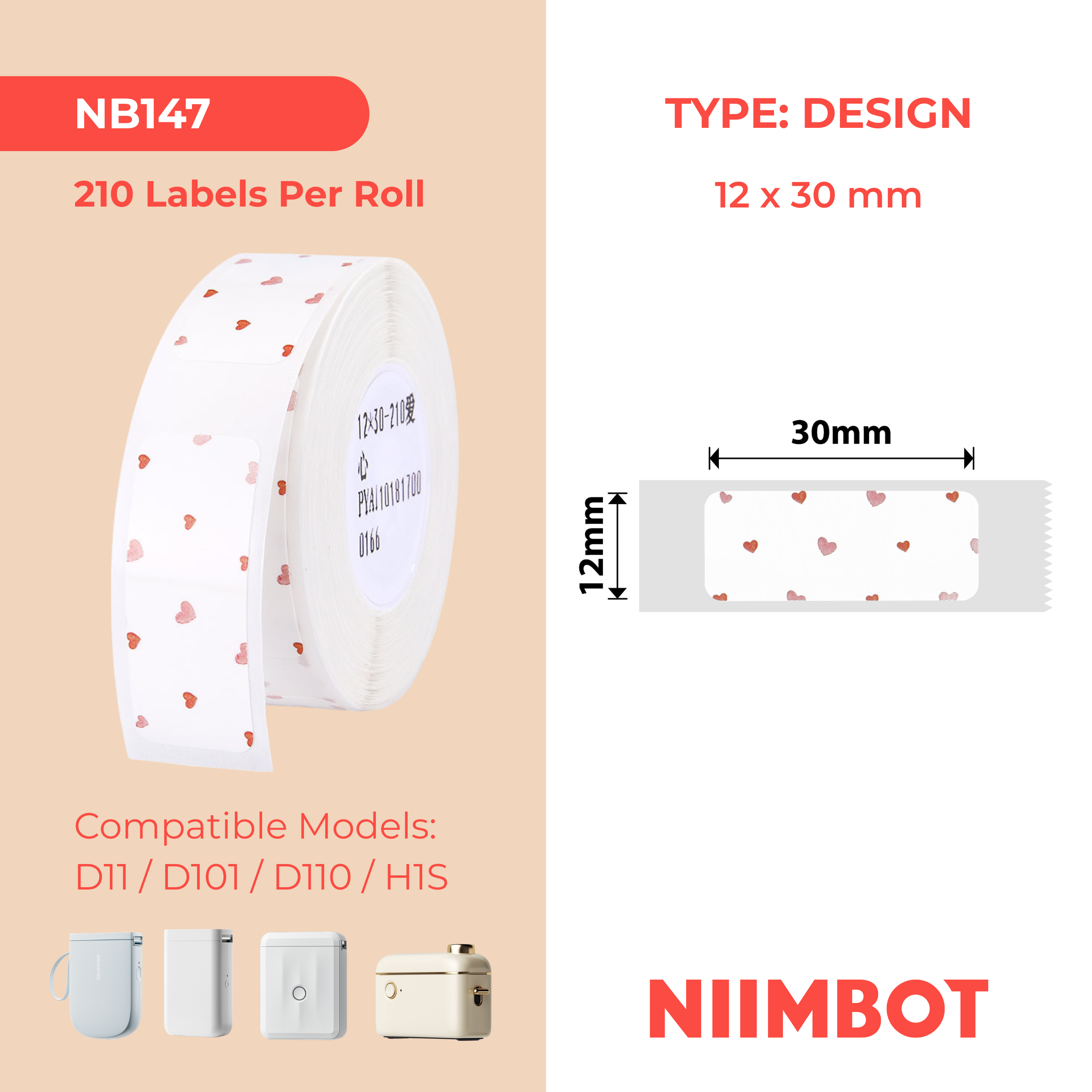NB147 - Niimbot - D11 / D101 / D110 / H1S - 12x30mm - 195 Love Labels
