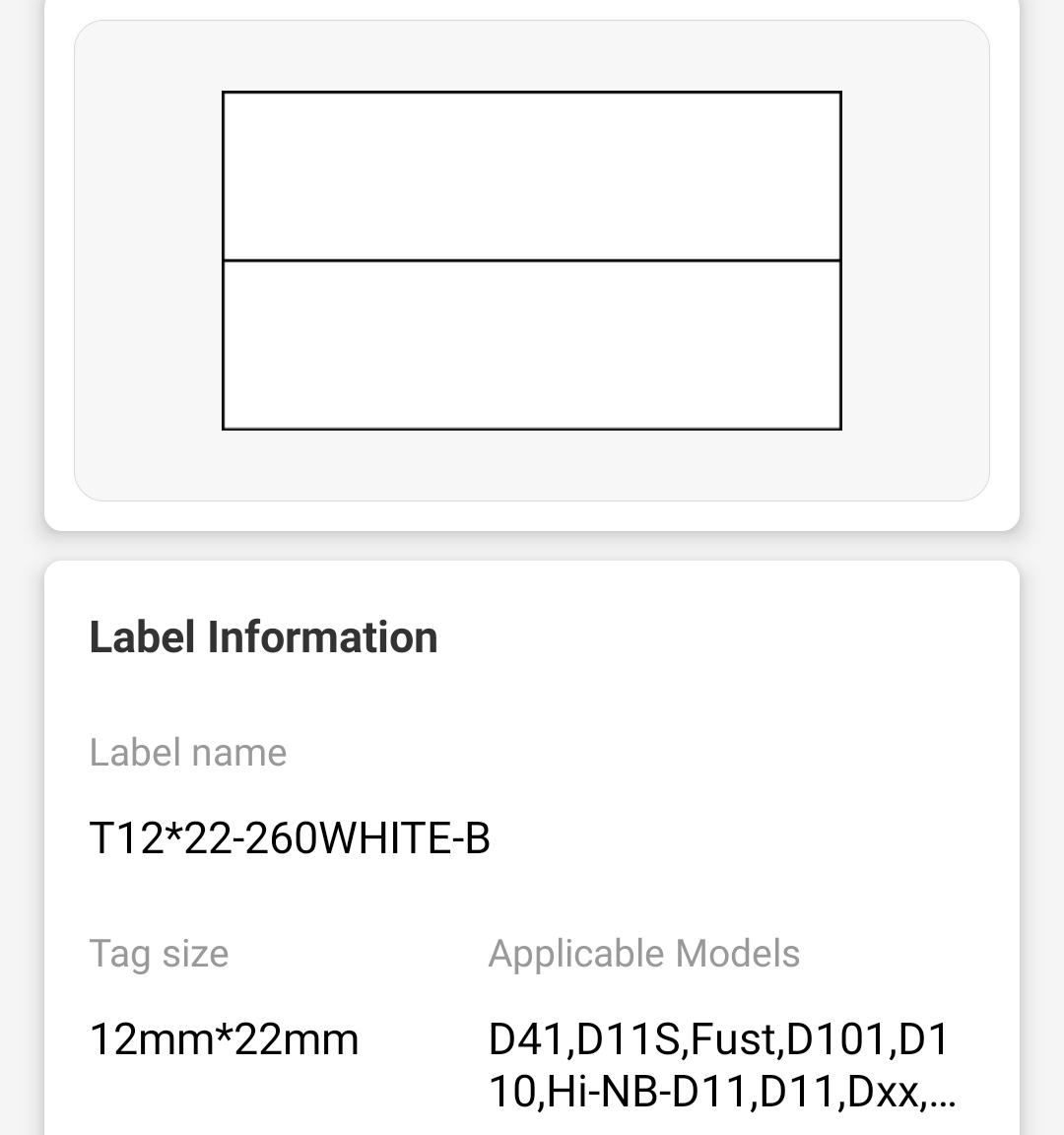 NB149 - NIIMBOT - D11 / D101 / D110 / H1S - 12X22MM - 260 THERMAL LABELS - SPLIT - WHITE