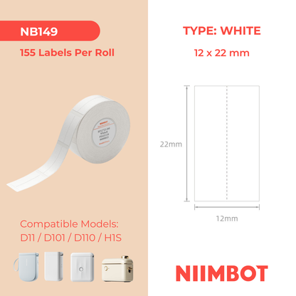 NB149 - NIIMBOT - D11 / D101 / D110 / H1S - 12X22MM - 260 THERMAL LABELS - SPLIT - WHITE