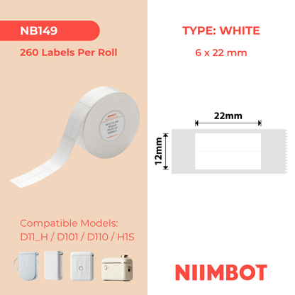 NIIMBOT - D Range - 6x22mm/2L - White - 500 Labels