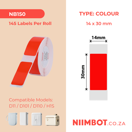 NB150 - NIIMBOT - D11 / D101 / D110 / H1S - 14*30MM - 210 LABELS PER ROLL - SOLID RUBY RED DESIGN