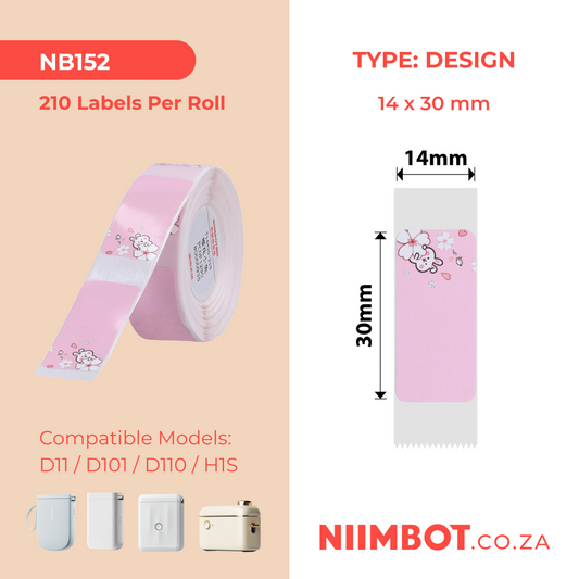 NB152 - NIIMBOT - D11 / D101 / D110 / H1S - RP14*30 - 210 LABELS PER ROLL - PINK RABBIT DESIGN