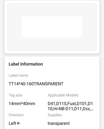 NB153 - NIIMBOT - D11 / D101 / D110 / H1S - 14X40MM - 160 LABELS PER ROLL - TRANSPARENT