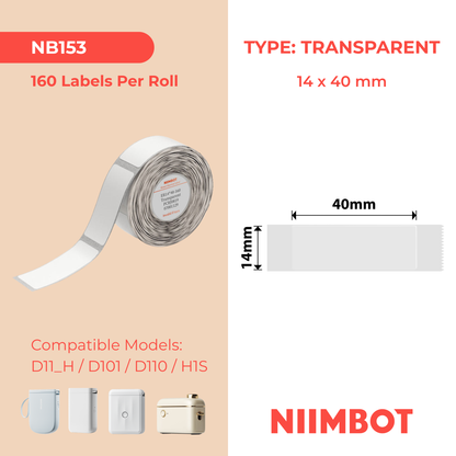 NIIMBOT - D Range - 14x40mm - Transparent - 160 Labels