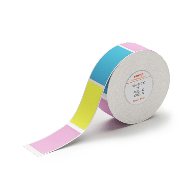 NB155 - Niimbot - D11 / D101 / D110 / H1S - 14x28mm - 205 Pink, Yellow, Blue Round Labels