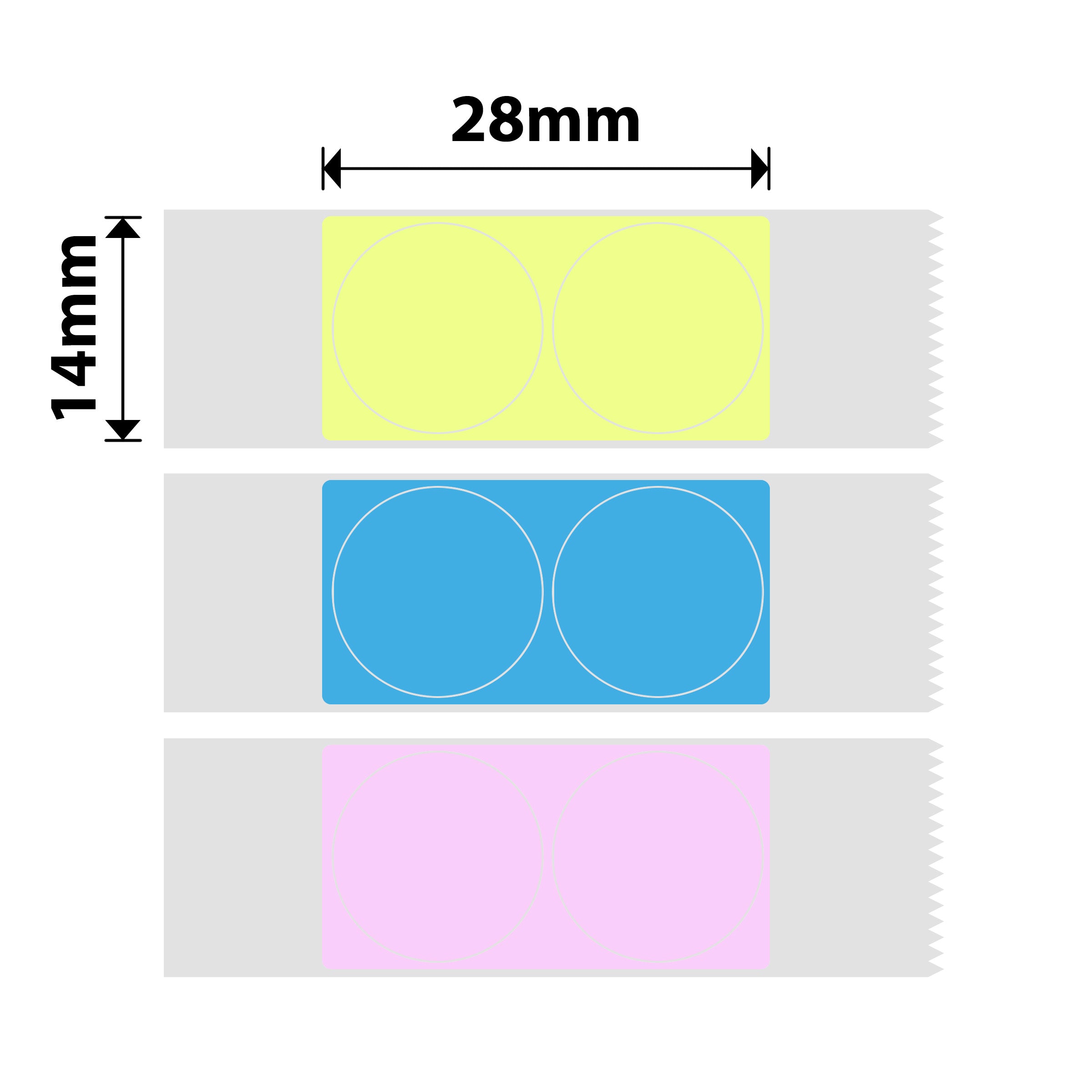 NB155 - Niimbot - D11 / D101 / D110 / H1S - 14x28mm - 205 Pink, Yellow, Blue Round Labels