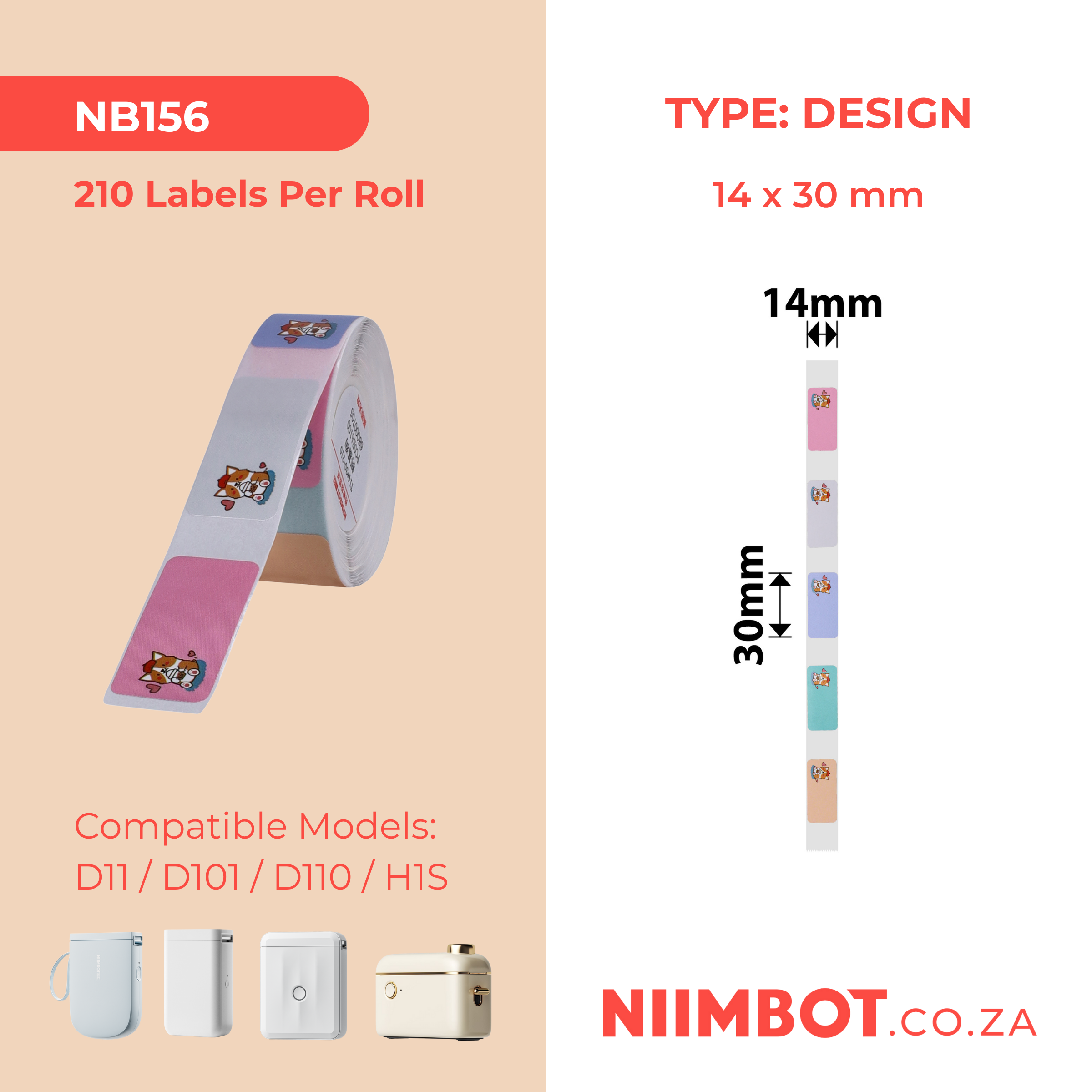 NB156 - NIIMBOT - D11 / D101 / D110 / H1S - R14X30MM - 210 LABELS PER ROLL - CUTE CORGI DESIGN