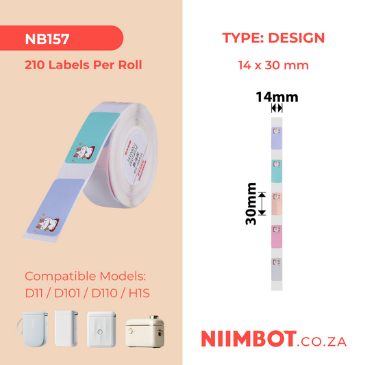 NB157 - NIIMBOT - D11 / D101 / D110 / H1S - R14*30 - 210 LABELS PER ROLL- FORTUNE CAT DESIGN
