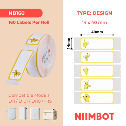 NB160 - Niimbot - D11 / D101 / D110 / H1S - 14x40mm - 160 Pikachu C Labels