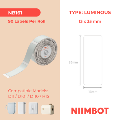 NB161 - NIIMBOT - D11 / D101 / D110 / H1S - 13X35MM - 90 THERMAL LABELS - LUMINOUS