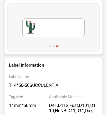 NB164 - NIIMBOT - D11 / D101 / D110 / H1S - 14X50MM - 130 LABELS PER ROLL - SUCCULENT A DESIGN