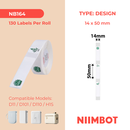 NB164 - NIIMBOT - D11 / D101 / D110 / H1S - 14X50MM - 130 LABELS PER ROLL - SUCCULENT A DESIGN