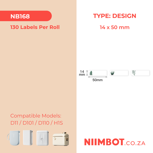NB168 - NIIMBOT - D11 / D101 / D110 / H1S - 14*50MM - 130 LABELS PER ROLL - SUCCULENT B DESIGN