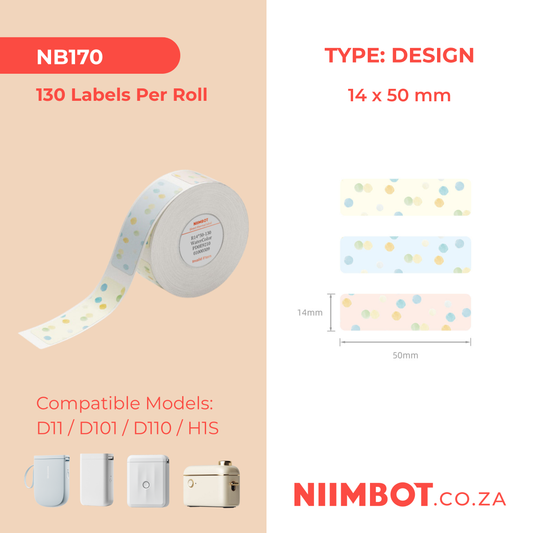 NB170 - NIIMBOT - D11 / D101 / D110 / H1S - 14*50MM - 130 LABELS PER ROLL - WATERCOLOUR DESIGN