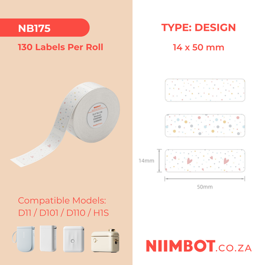 NB175 - NIIMBOT - D11 / D101 / D110 / H1S - 14*50MM - 130 LABELS PER ROLL - MEMORY DESIGN