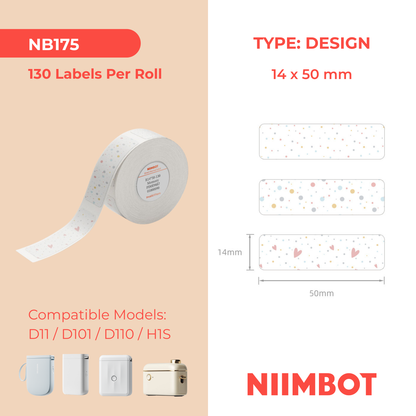 NB175 - NIIMBOT - D11 / D101 / D110 / H1S - 14X50MM - 130 LABELS PER ROLL - MEMORY DESIGN